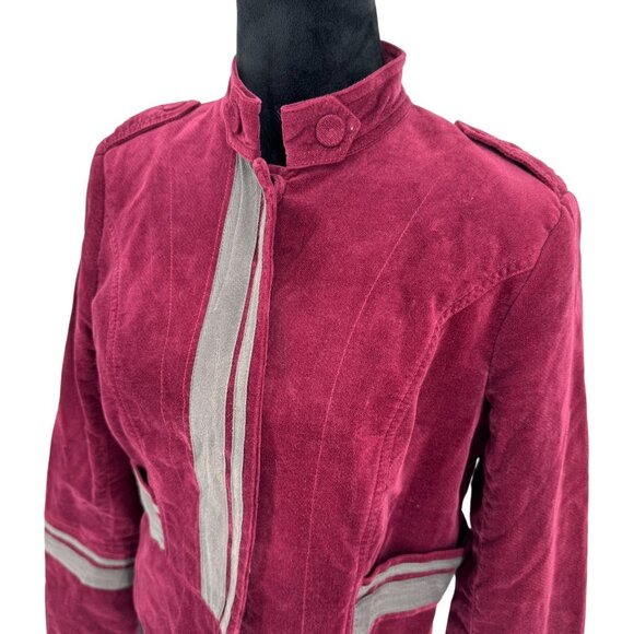 Sundance Womens Velvet Furlough Jacket Size M‎ Burgundy Military Style Striped - Picture 2 of 6